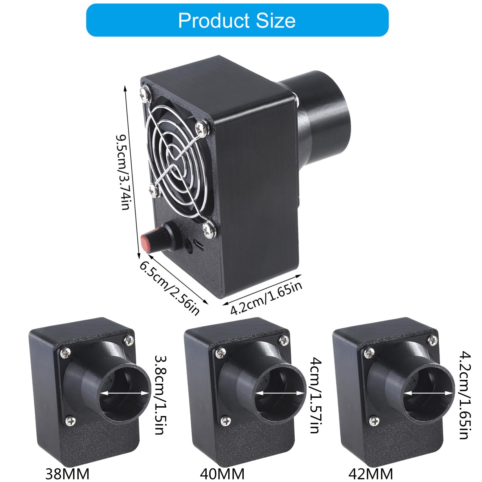 Gebläseventilator DC 12 V 5,5 x 2,1 mm einstellbare Geschwindigkeiten Düsengrößen