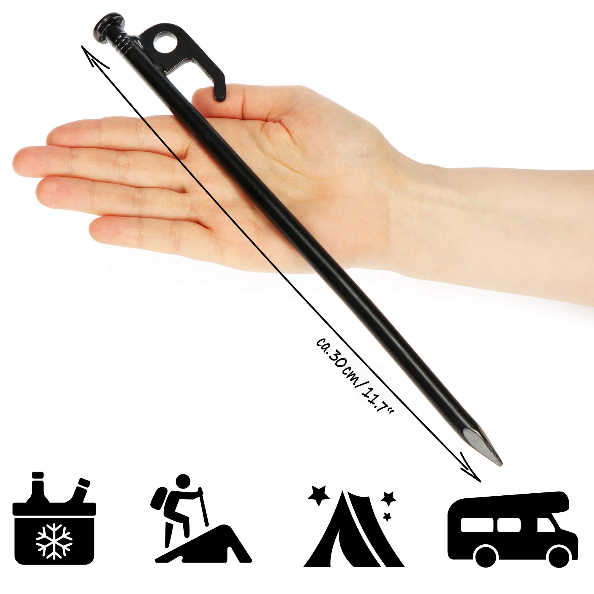 com-four® 12x Picchetti per Tenda in Acciaio - Lunghi e Robusti Picchetti per Campeggio e Outdoor - Ideali per Terreni Normali e Duri - 30 cm