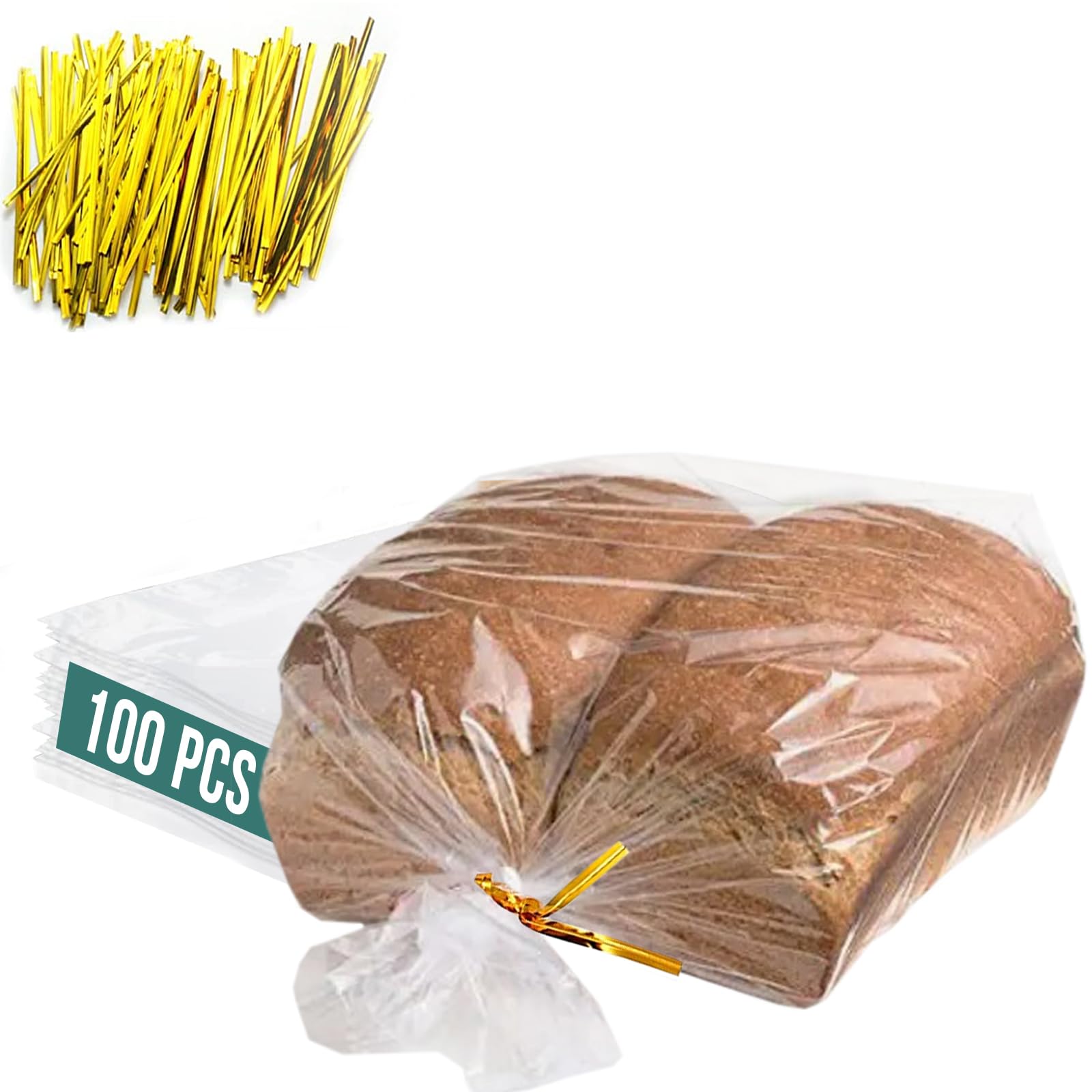Bolsas de pan de plástico reutilizables para uso casero, paquete de 100 bolsas transparentes con lazos para una conservación y almacenamiento herméticos sin humedad, panaderos caseros (grande 10 x 6 x