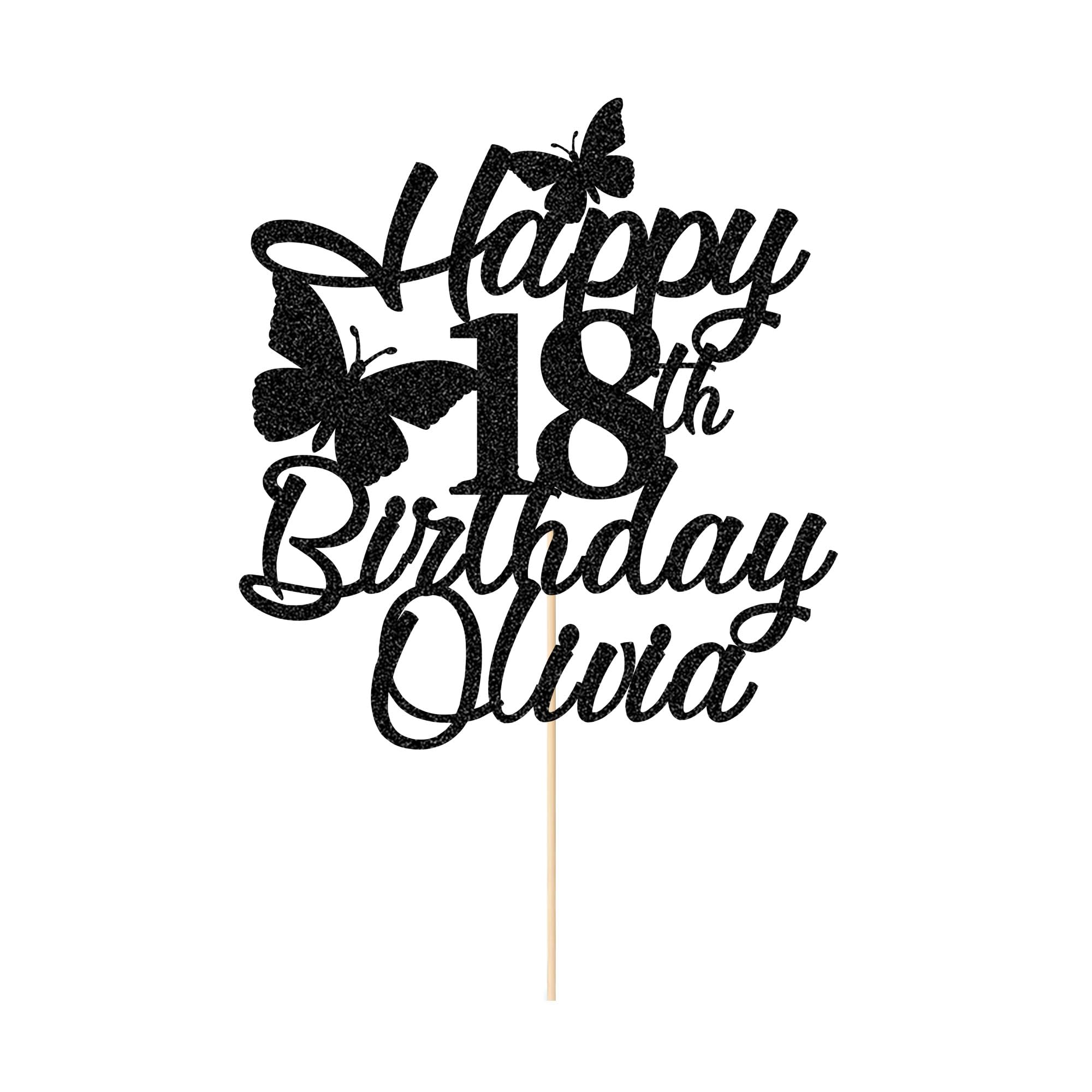 Personalised Happy Birthday Cake Topper Multicolour Birthday Cake Topper Double Sided Glitter Butterfly Cake Topper Decorations for Women Men Girl Boy(Black)
