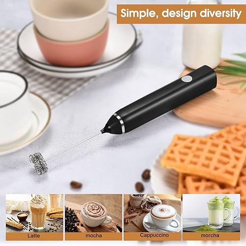 Miniatura 6 de Espumador de leche con USB recargable de 3 velocidades agitadores de café de acero inoxidable eléctricos mezclador de mano para bebidas de café