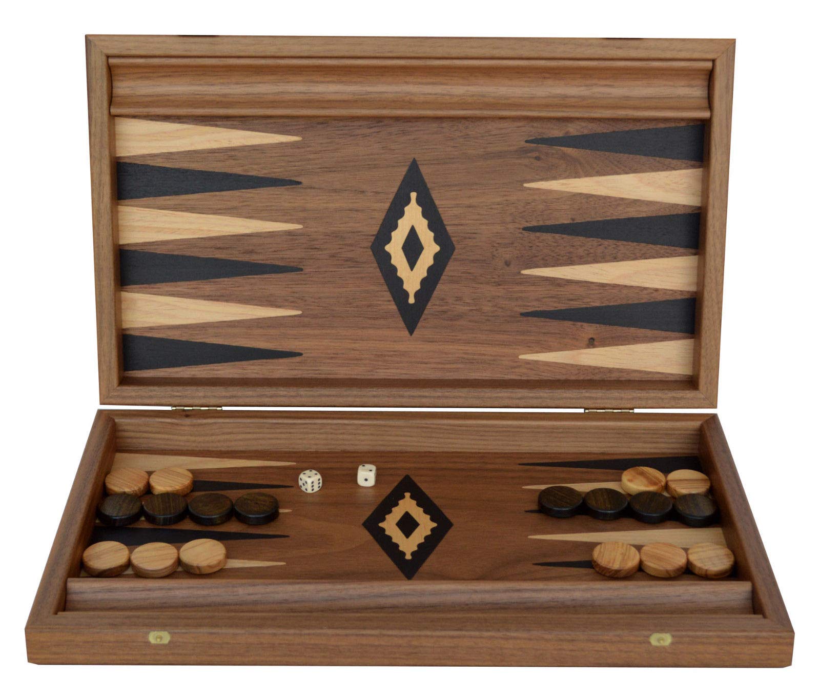 Walnut 15" Backgammon Set - Olive Wood Chips - Handmade in Greece