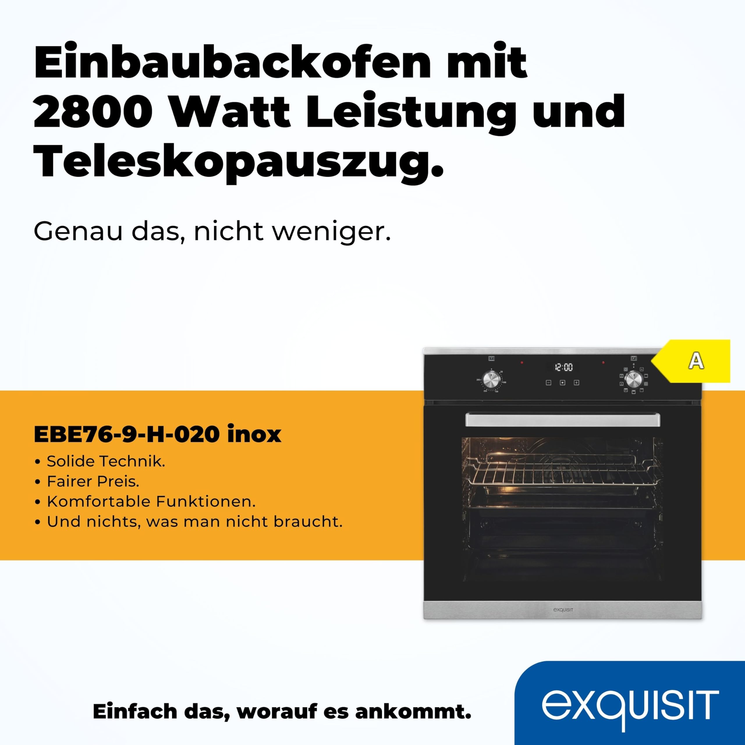Exquisit Piekarnik do zabudowy EBE76-9-H-020 inox | Touch | timer | grill | 60 cm