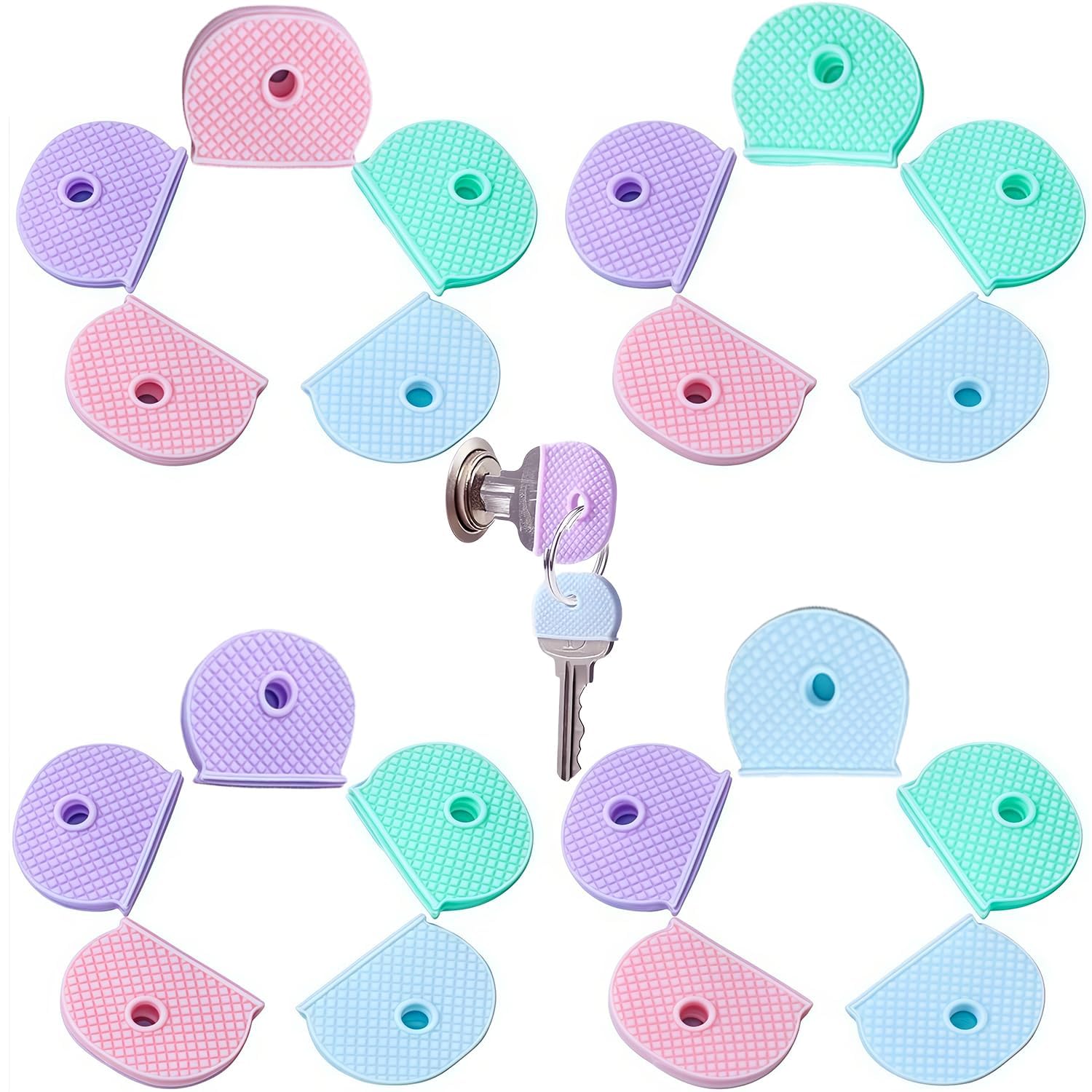 tarini Key Cover, 16pcs 4-Color Silicone Key Covers, Elastic Key Caps for House/Car/Office Keys, Protective Key Accessories for Easy Identification & Organization-picture-36