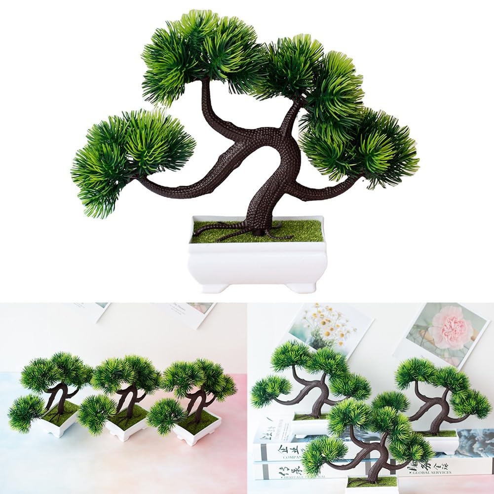 EasyByMall Pianta artificiale in vaso con muschio a quattro sfere, albero bonsai di seta realistico per decorazione domestica, scrivania da ufficio, oggetti di scena fotografici, disposizione di
