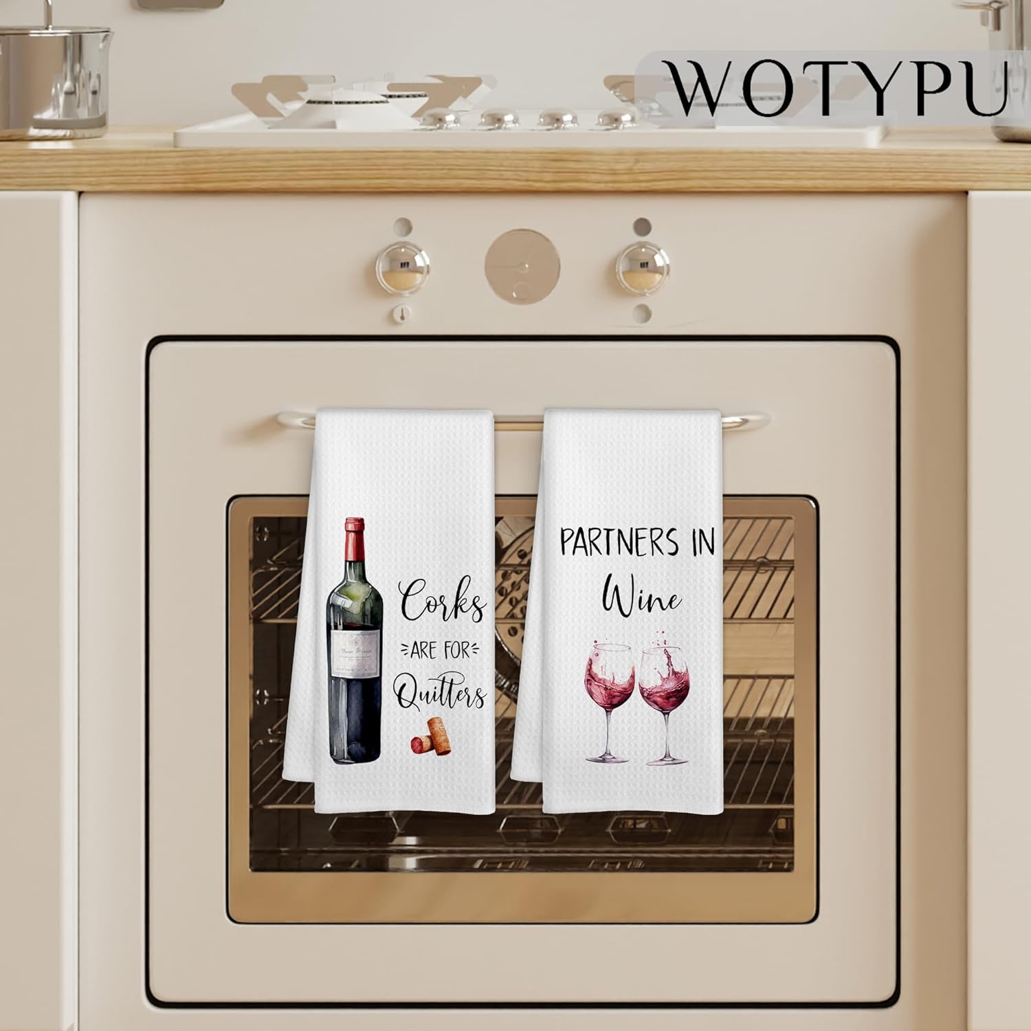 Funny Wine Kitchen Bar Towels, Wine Gifts for Women Men Dish Tea Towel, Corks are for Quitters Decorative Hand Towels for Kitchen Bar Cart Decor, 16x24 Inch Set of 2 - Image 3