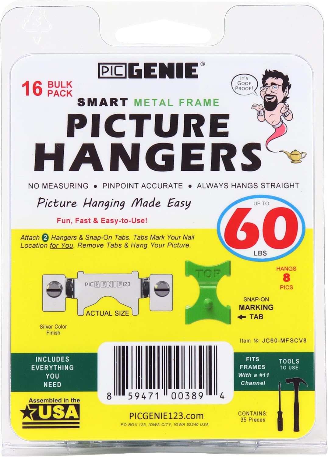 PicGenie Picture Hanging Kit for Metal Picture Frames, Hangs 8 Frames