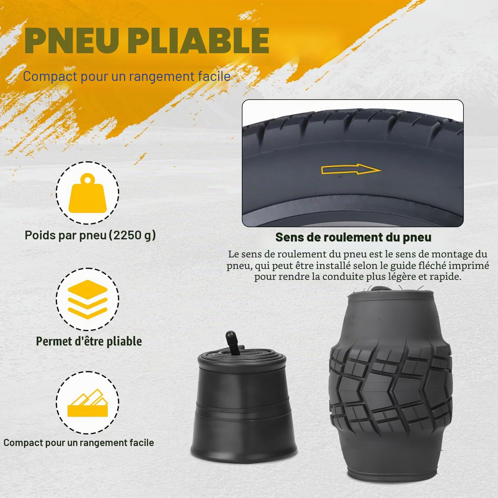 WEEROCK Fatbike Pneu de vélo électrique 16/20/26 x 4,0 pouces - Pneu de vélo électrique haute performance - Pneu de rechange pliable pour tous les types de terrain