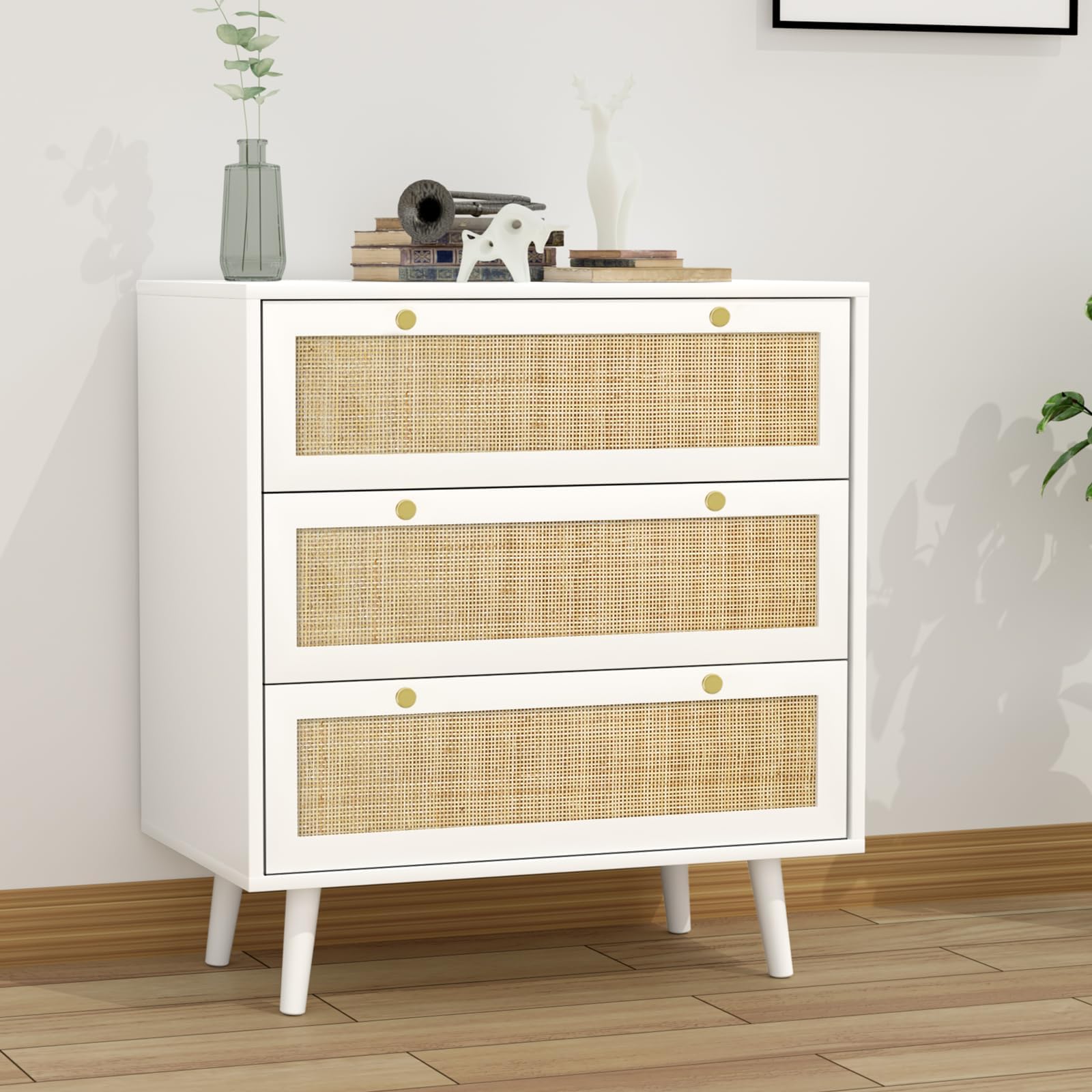 Yechen 4 Drawer Rattan Dresser for Bedroom,Large Storage