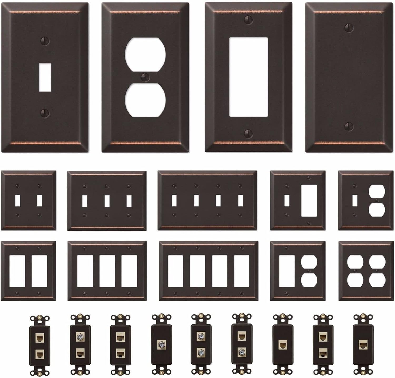 Oil Rubbed Bronze Wall Switch Plate Outlet Cover Toggle Rocker GFI Duplex Outlet (Rocker Quad)