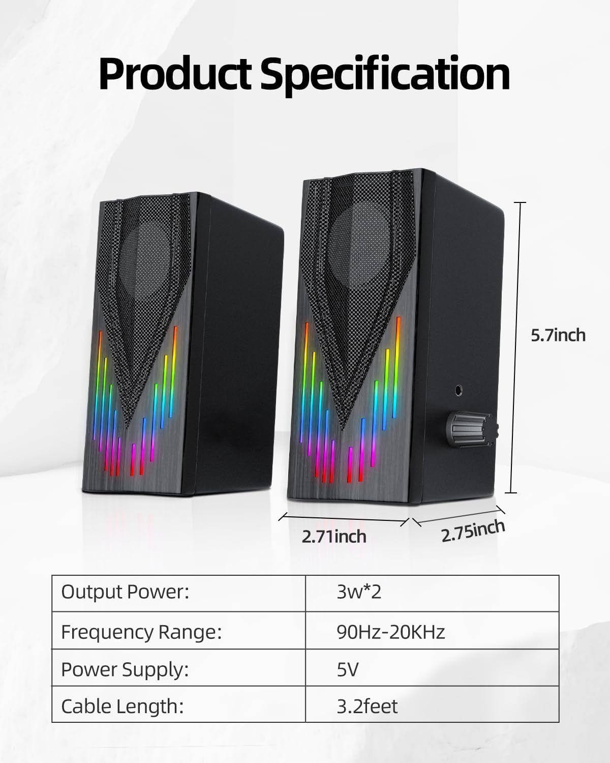Uakinat Altoparlanti per computer con 6 luci RGB colorate, alimentati tramite USB AUX da 3,5 mm con suono stereo forte, ingresso cuffie per desktop, PC/laptop/tablet telefono