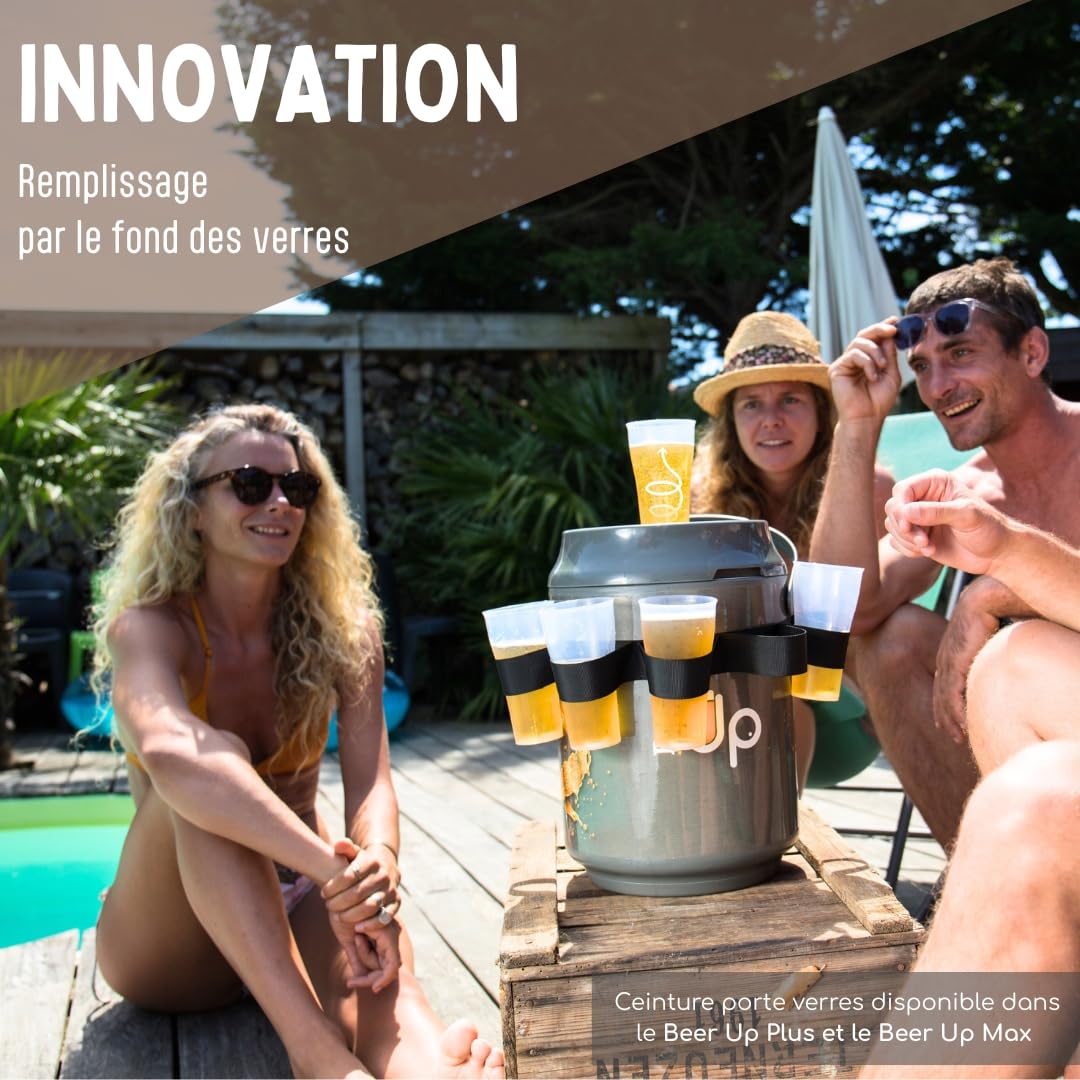 BeerTender® BEER UP Tireuse à bières portative 20 verres 4 kits fûts 1 ceinture porte verres 12 marqueurs 20h de froid remplissage par le fond