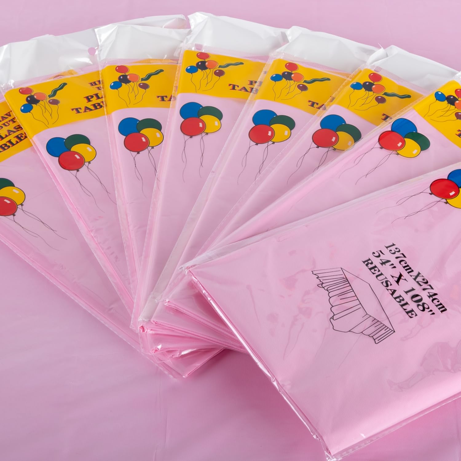 CEILIWEN 10 Packs Pink Plastic Tablecloths 274x137cm, Rectangle Table Covers for Parties Weddings, Picnics, Indoor & Outdoor Use - Image 2