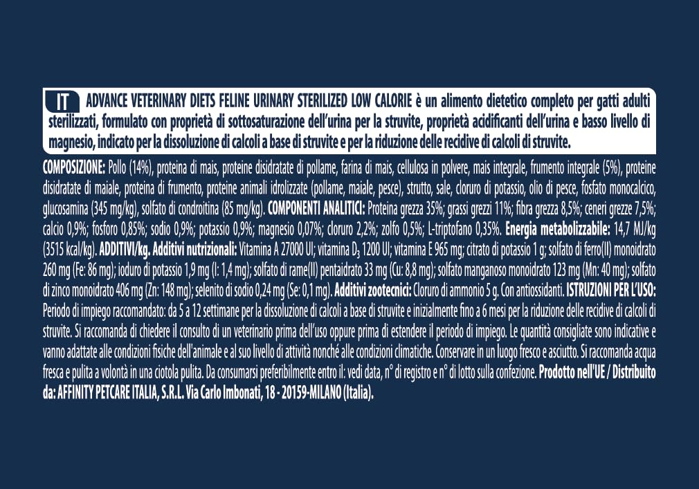 Advance Veterinary Diets - Urinary Sterilized Low Calories - Cibo per Gatti Sterilizzati con Problemi del Tratto Urinario - 7,5kg