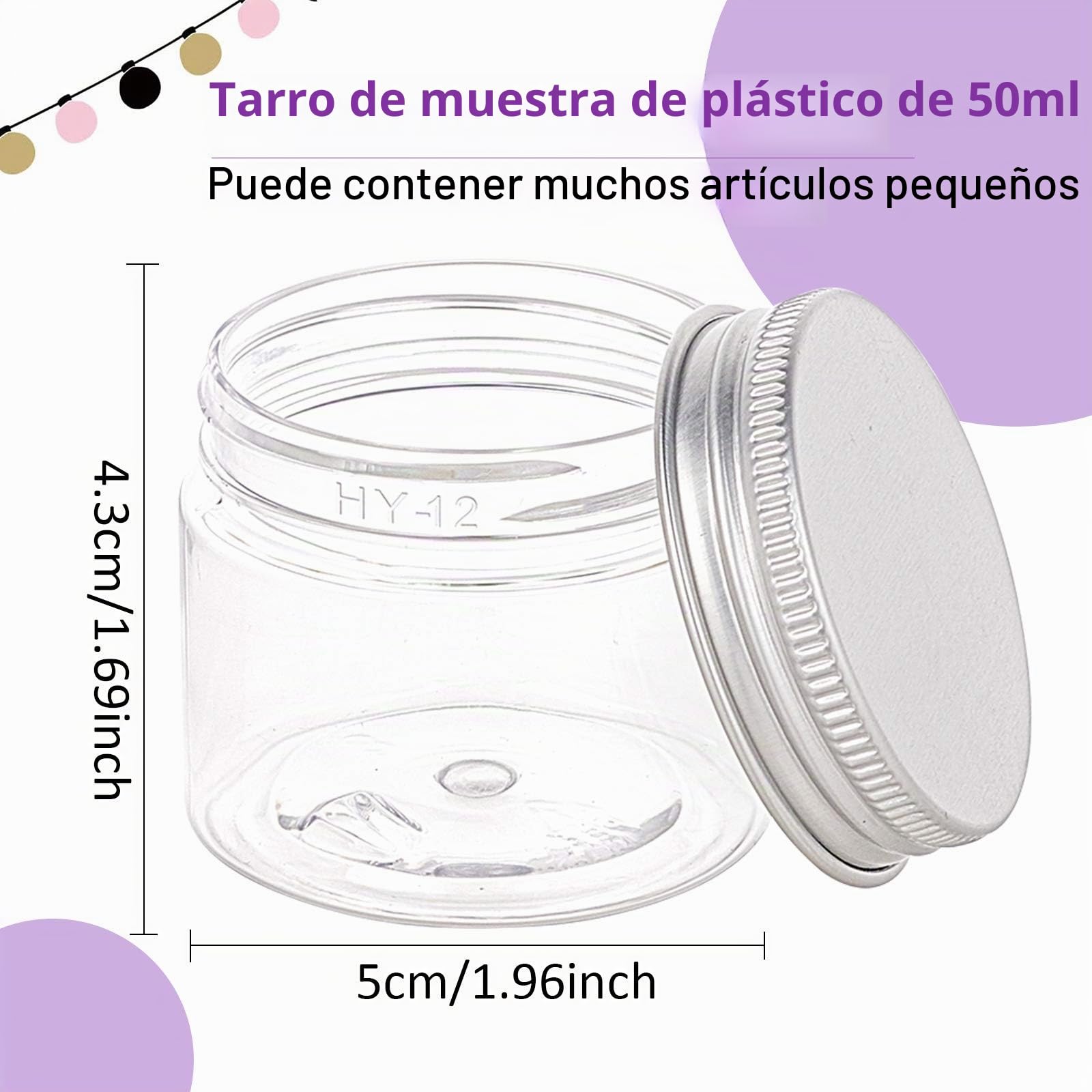 BENECREAT 18 Pack 50ml Frascos Redondos de Plástico Caja Transparente Recipientes con Tapas de Rosca de Aluminio para Productos de Belleza, Artículos Pequeños