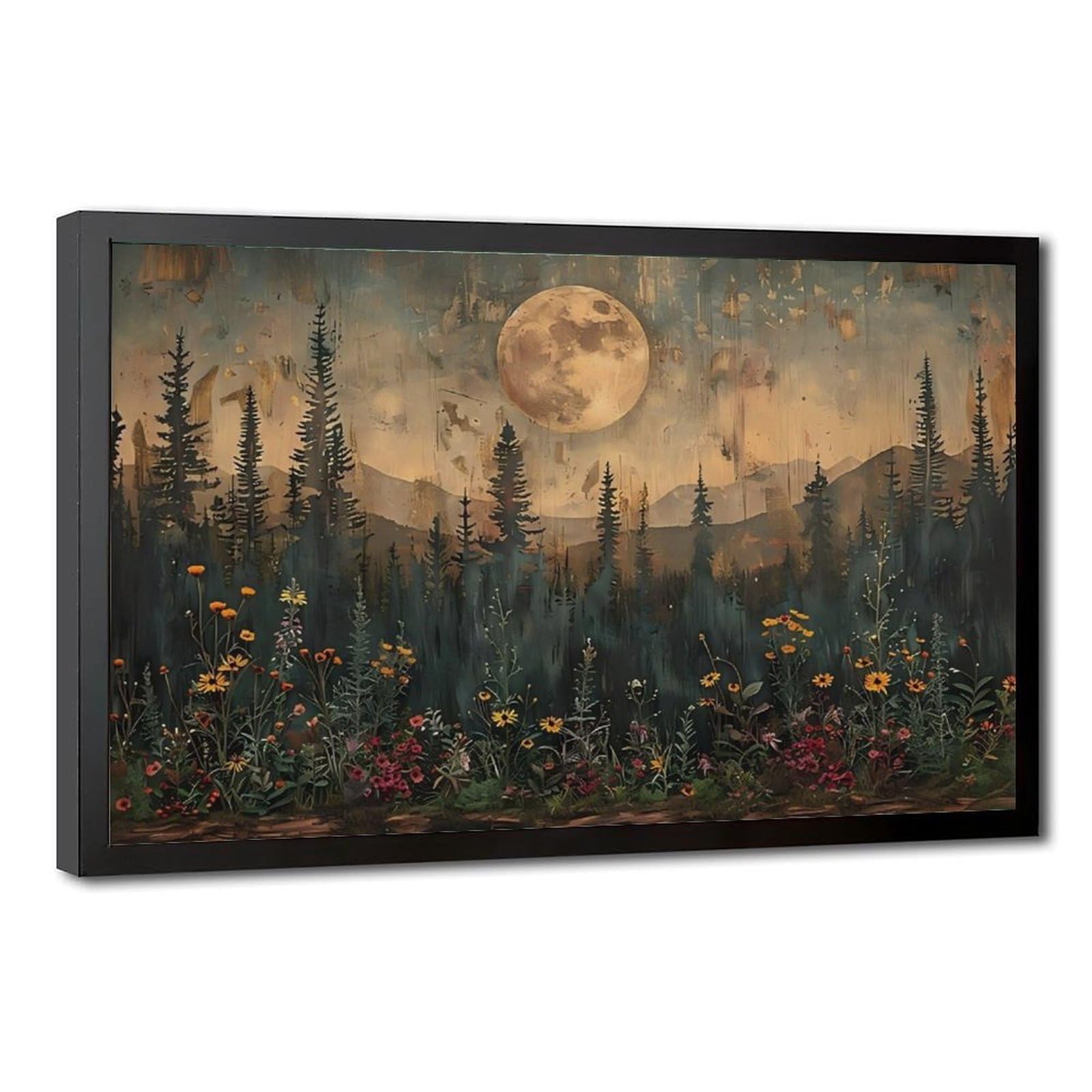 Bareronor Moonlit Pine Forest Canvas Poster Bedroom Decor Landscape Office Room Decor Gift 12" L X 18" W