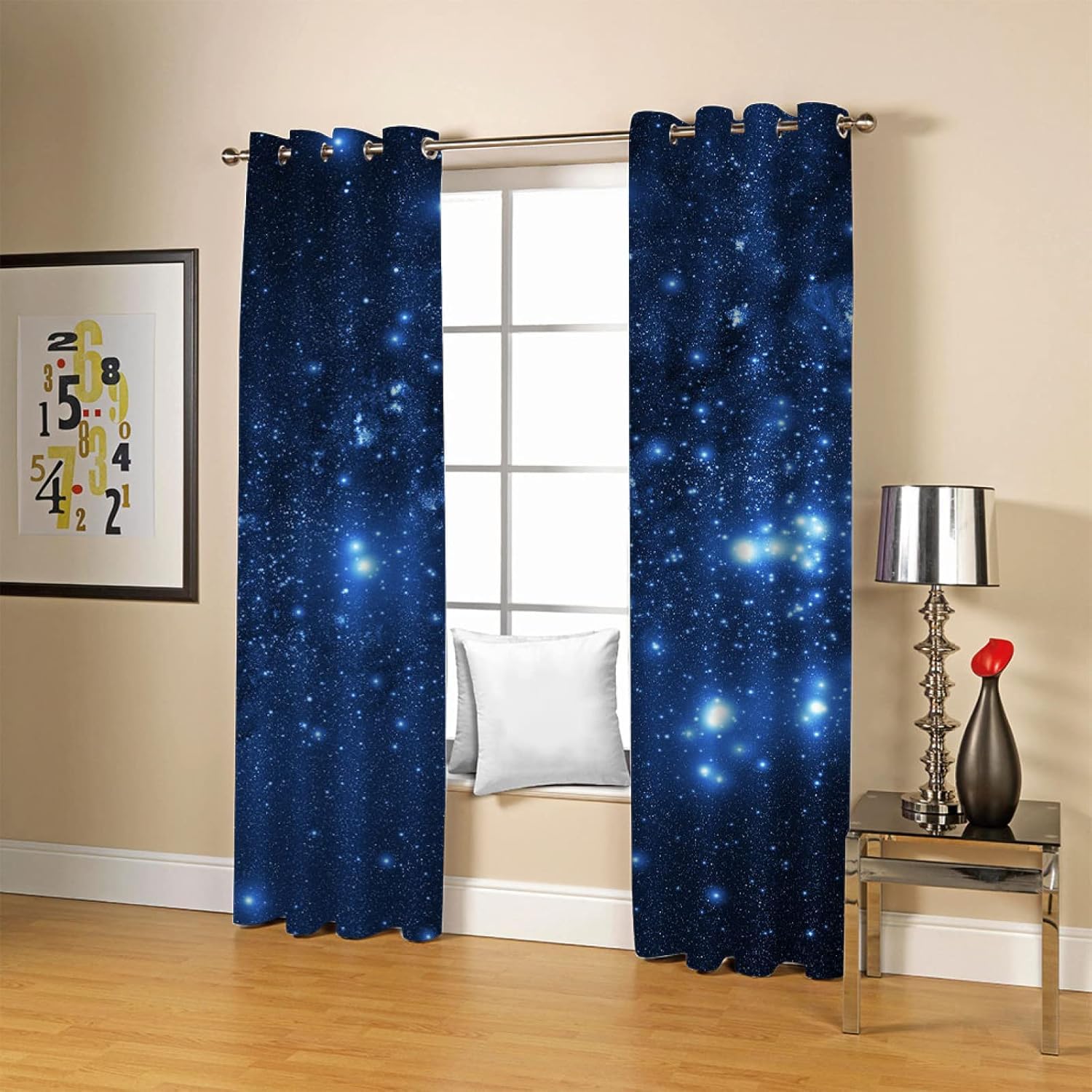 Cortinas Opacas Cielo Estrellado Cortinas Térmicas Aislantes con Ojales 2 Piezas 3D Vista Nocturna Cortina Blackout para Dormitorio Infantil Ventanas Estándar 2X 132x215 cm B/2215