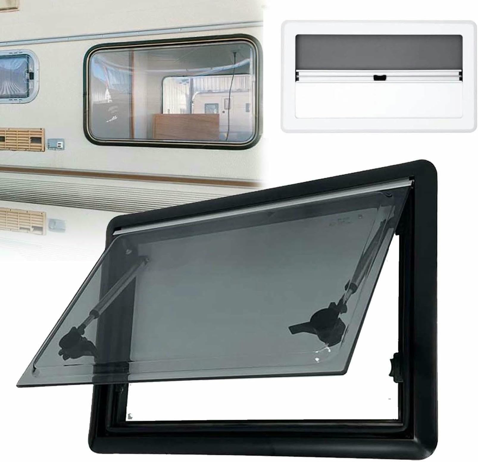 Finestra per camper, in alluminio leggero, doppio acrilico con protezione UV, parasole e schermo integrati, apertura a 70° per rimorchi e camper