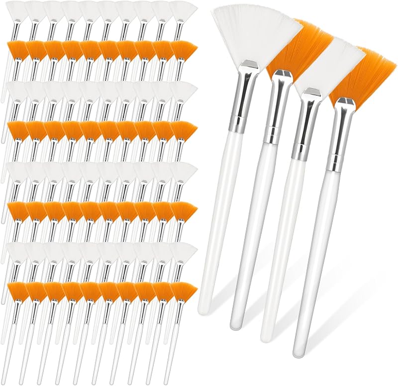 80 Pcs Fan Brushes, Ultra Soft Facial Applicator Brush for Women | Acid Applicator Brush, Esthetician Cosmetic Brush for Mud Cream Makeup Peel