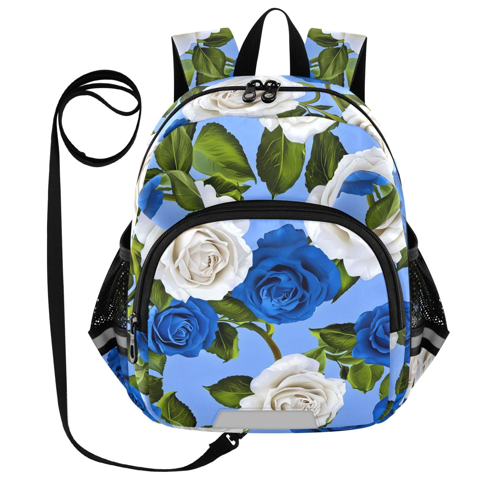 Rose Blossom Foliage Lightblue Toddler Harness Backpack for Boys Girls 3-6 Years Kids Backpack with Anti Lost Safety Leash Baby Harness Bookbag for Walking Travel Preschool