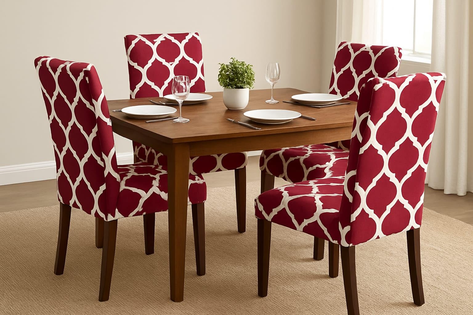 Polyester Blend Stretchable Damask Printed Dining Chair Covers (Set of 4, Darbar-Maroon, Standard)-image-38
