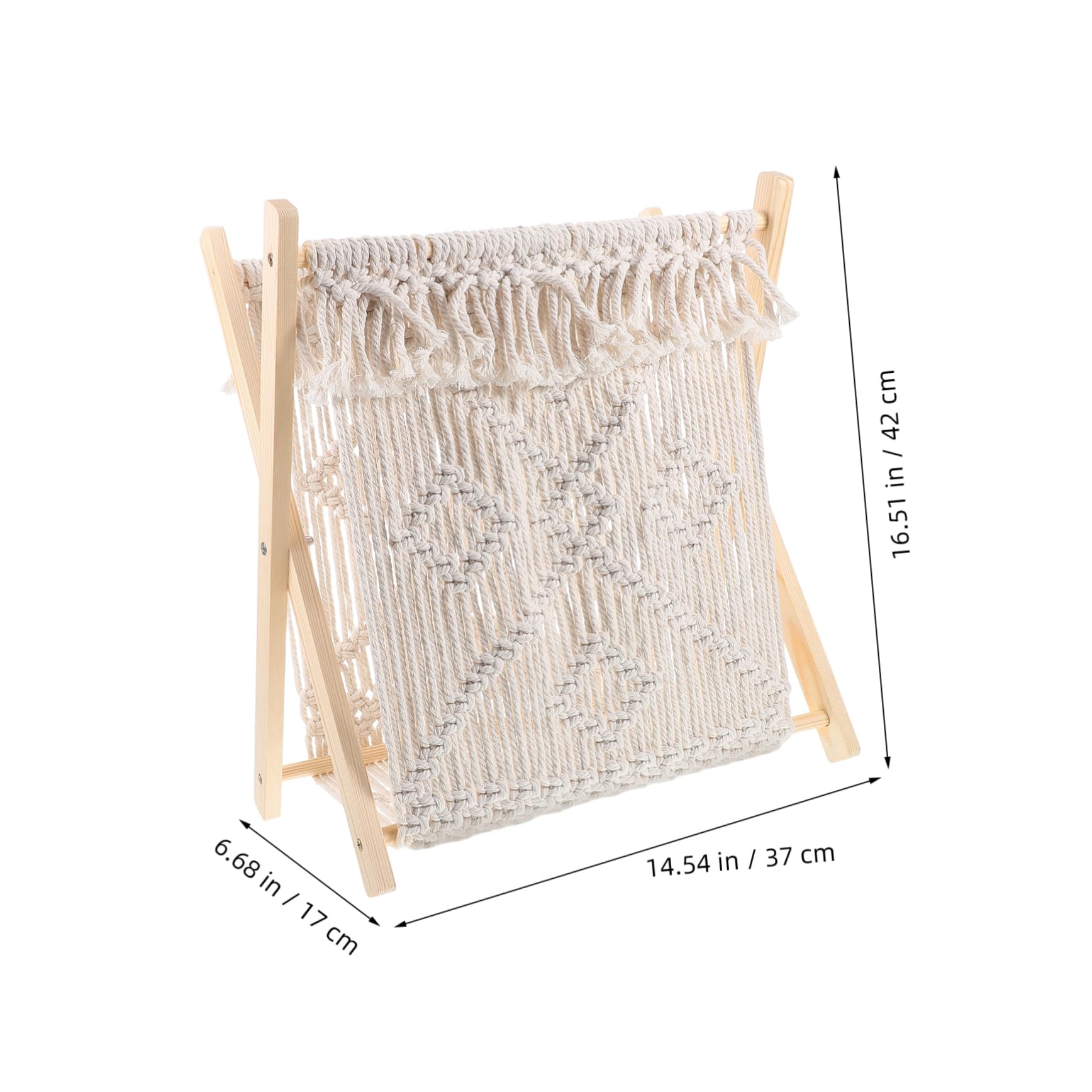 SOLUSTRE Woven Cotton Rope Magazine Rack Elegant Macrame Storage Holder for Books Vinyl Records Newspapers Compact Desk Organizer for Home Office Decor Boho Style Towel Blanket Display