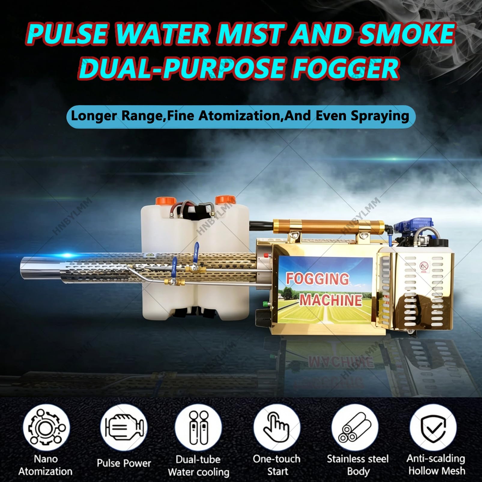 Nebulizador Térmico Portátil de Chorro Pulsante, Máquina Nebulizadora Térmica de 15 L con Modos de Niebla de Agua y Humo, Nebulizador Eléctrico de Mochila de 100 L/h para Fábricas, Granjas 100K |
