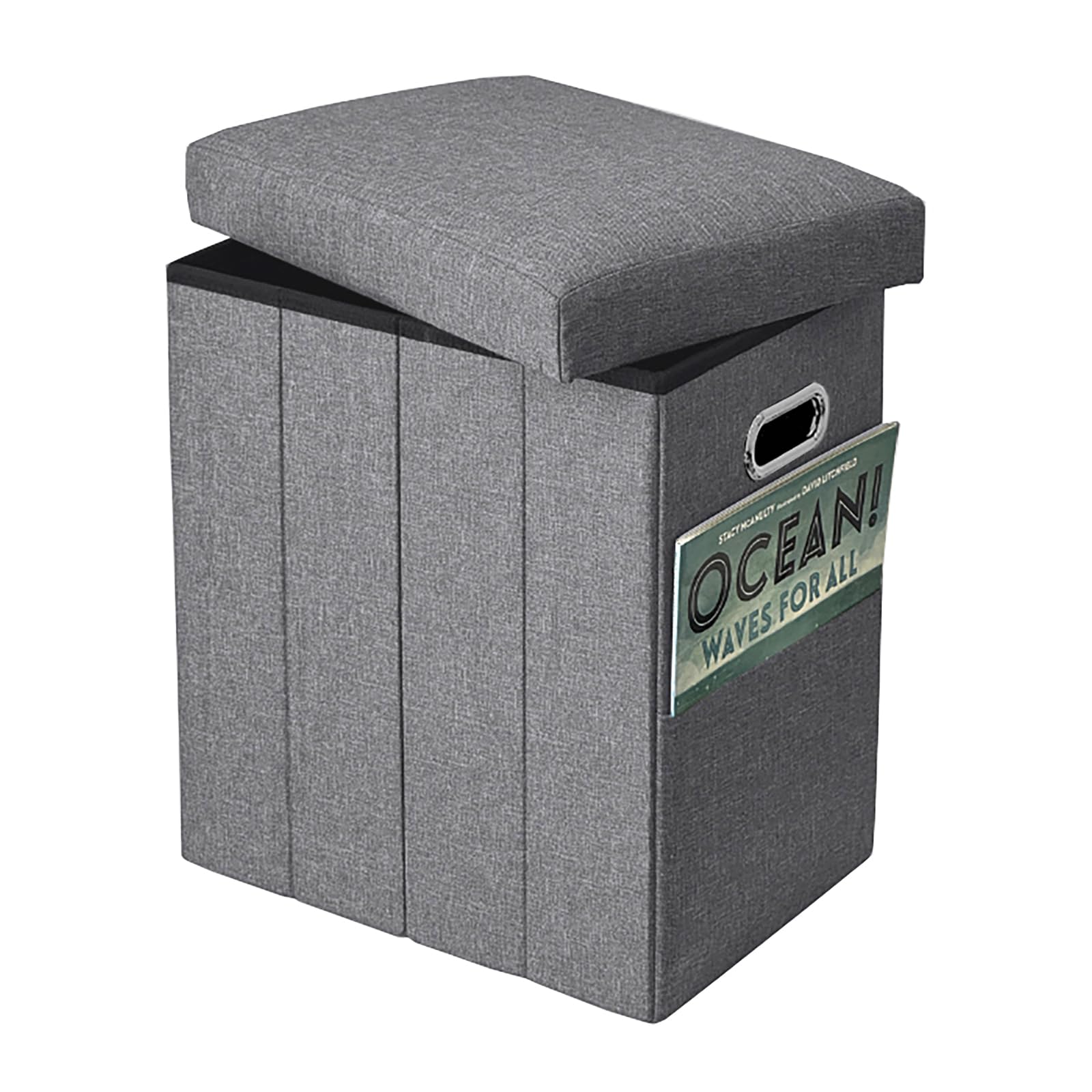 Tall Ottoman with Storage Collapsible Fabric Small Slim Folding Ottoman Furniture with Handles Lid for Room Footrest Foot Stool Linen Grey 16.5x16.5x11.8in