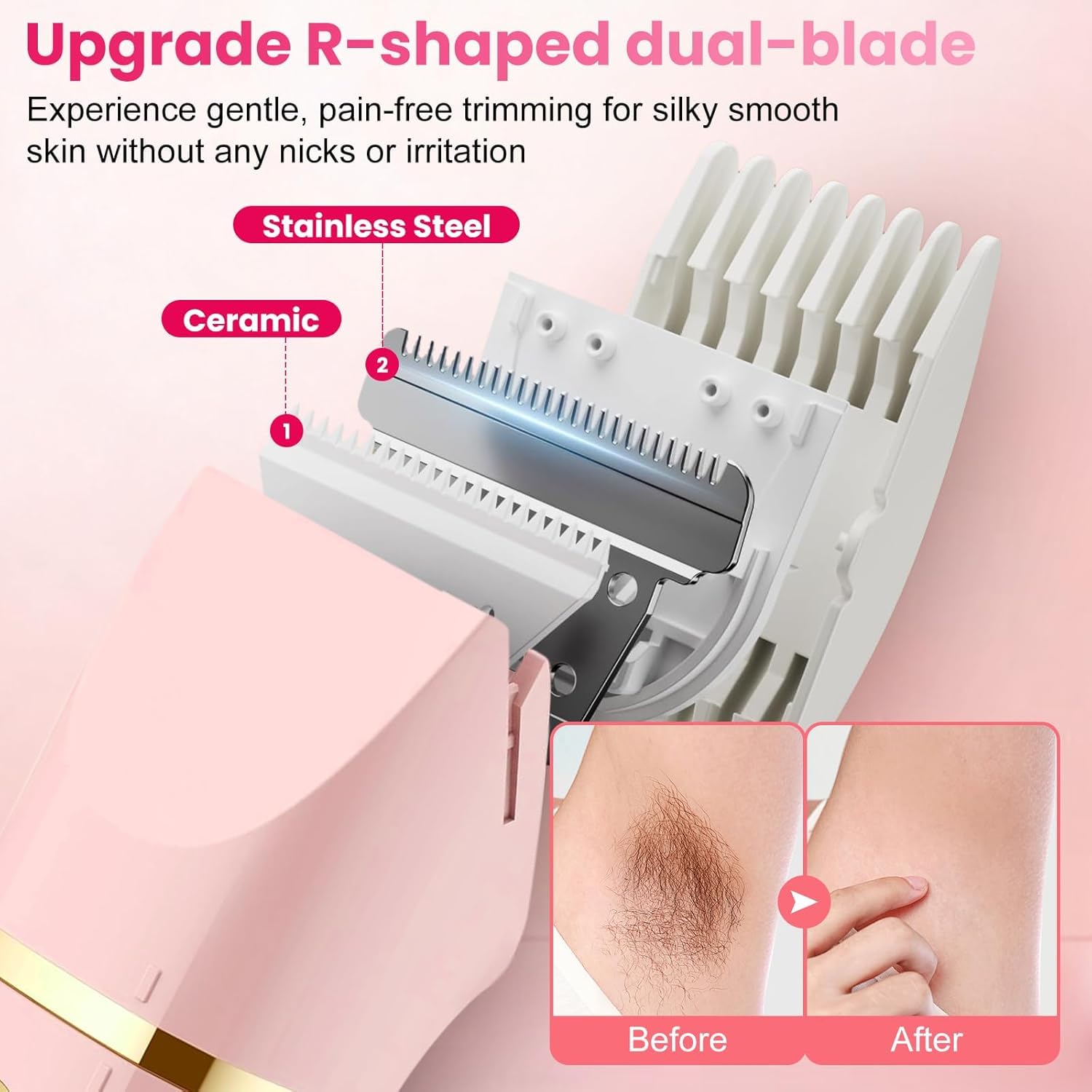 Rasierer Damen 5-in-1 Intimrasierer für Frauen Elektrischer Damenrasierer Gesichtshaarentferner für Frauen Ipx7 Wasserdicht Trimmer Damen für Beine, Arme, Achseln und Bikinizone Rosa