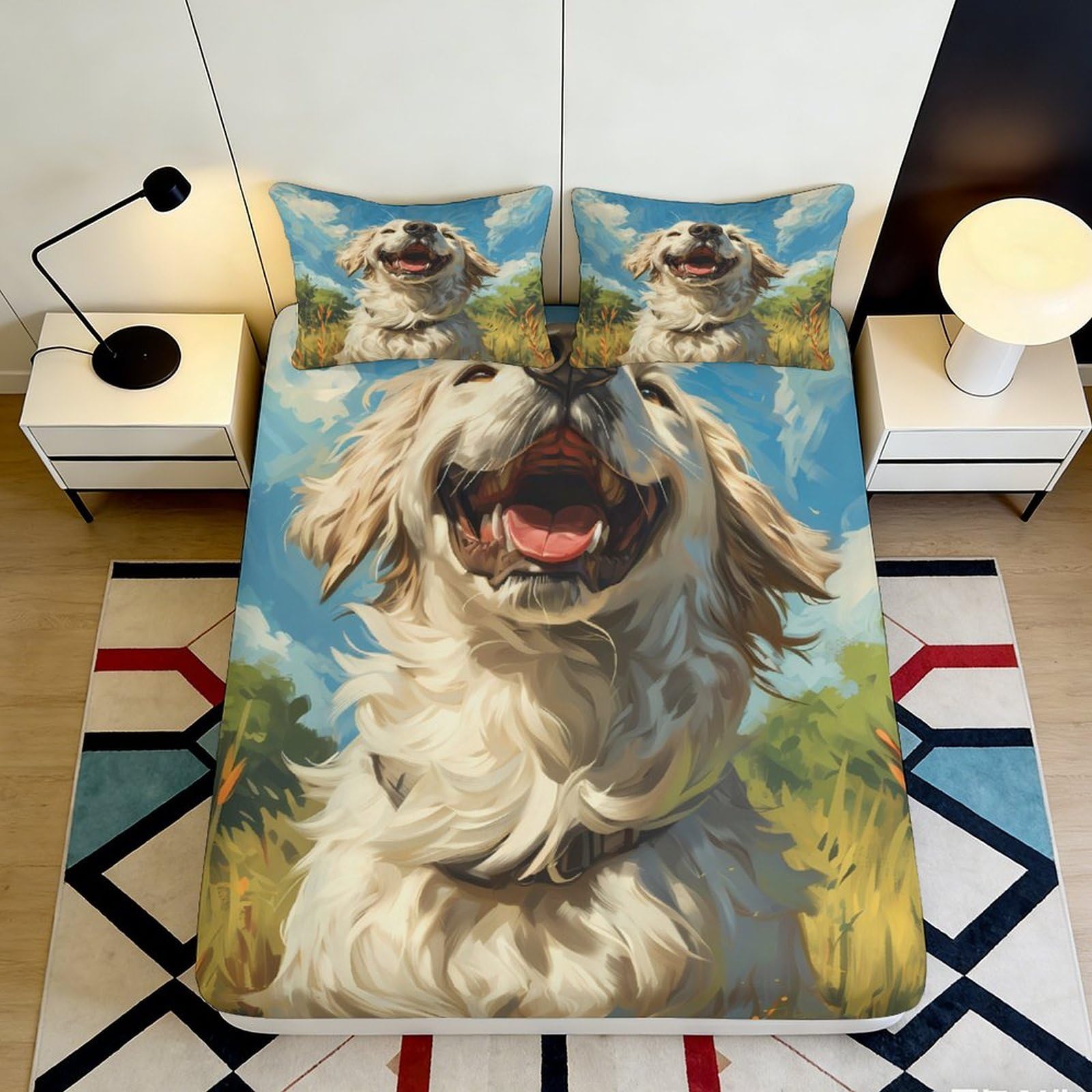 Qjzxknhpgr Style-9 3D Printed Happy Golden Retriever Fitted Sheet Microfiber Soft Non Slip Bed Cover For Bedroom Guest Room Decor 90X200x25cm