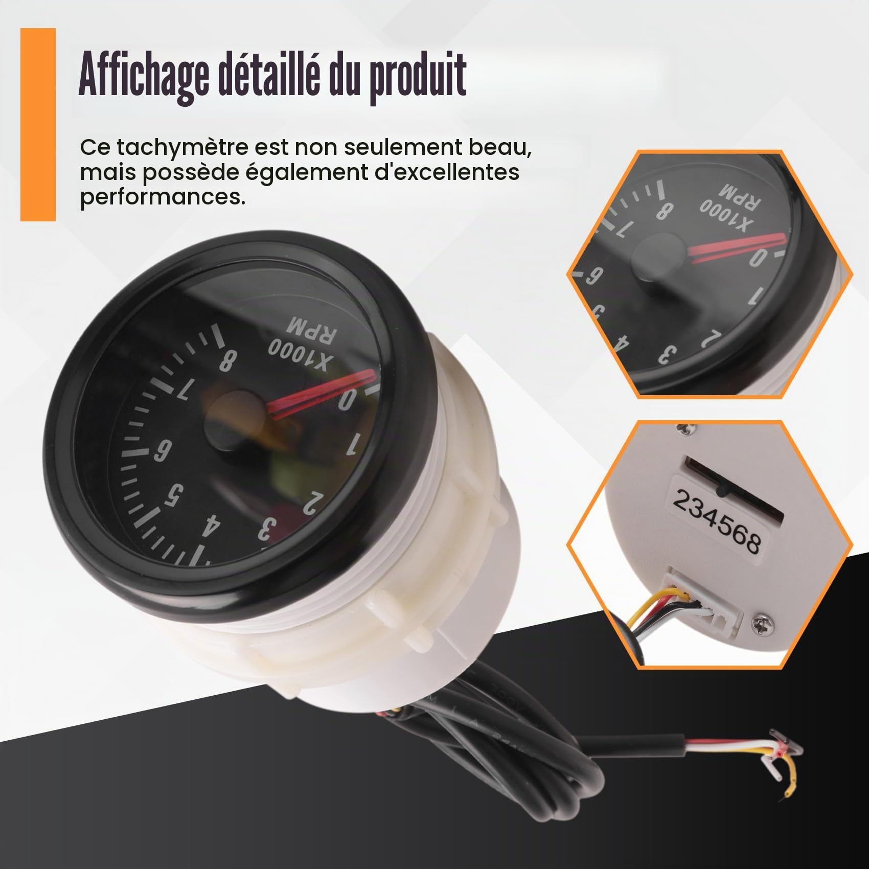 52MM Tachymètre Électrique 0-8000 RPM 2 Compteur de Tours/Minute pour Moteur à Essence 2 3 4 5 6 8 Cylindres Voiture Bateau Yacht