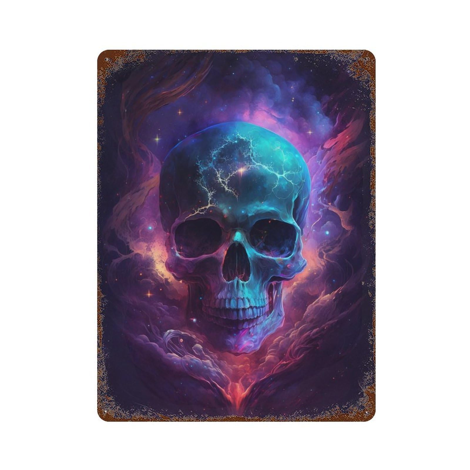 Galactic Skull Artwork Decorative Tin Sign 15.7"x11.8", Retro Wall Decor for Garage, Pub Or Kitchen