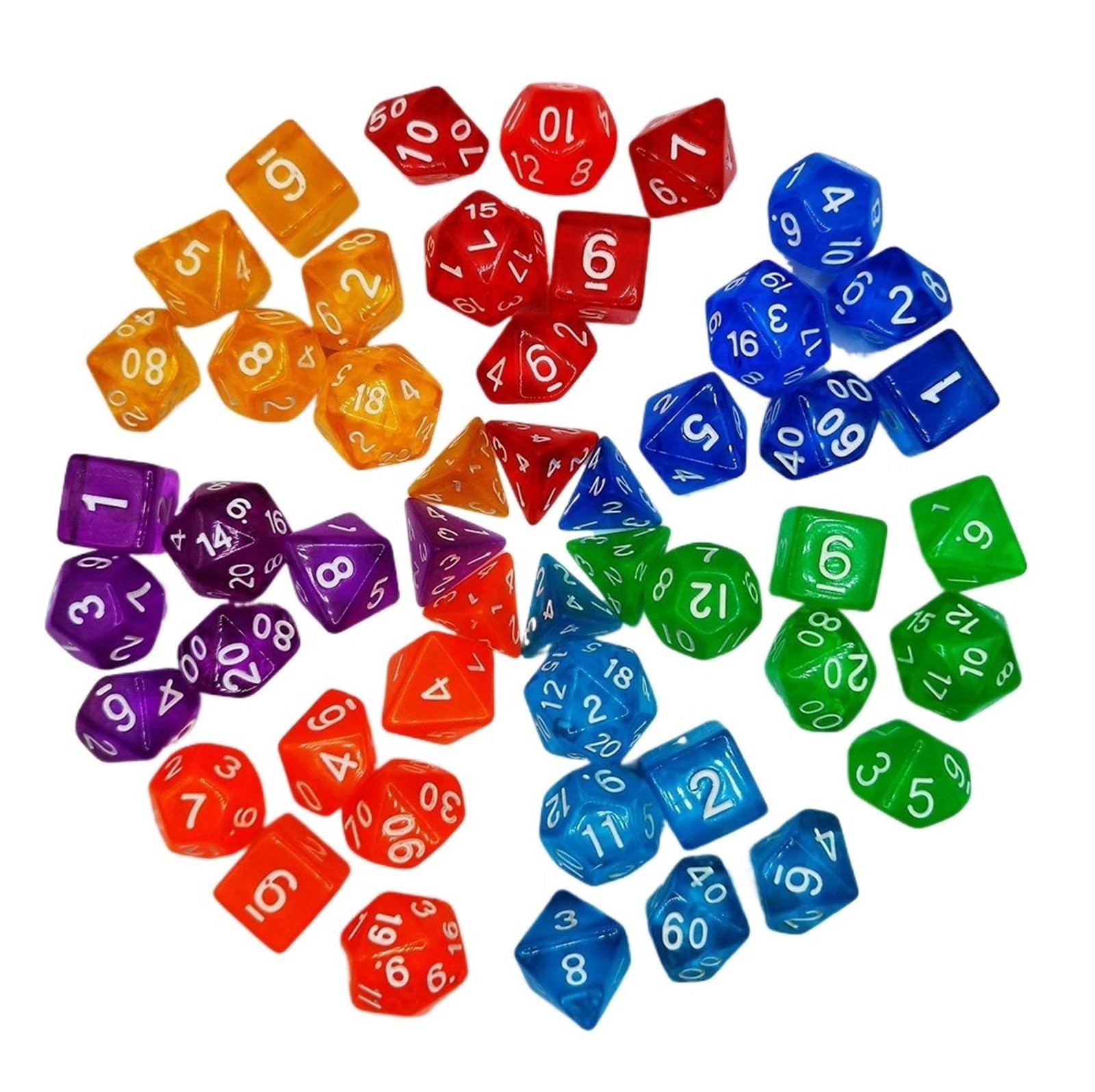 Zestaw 140/105/70 sztuk kości z etui losowy kolor wielościenny przezroczysty efekt do gry fabularnej plansza rekwizyty(7x20 140Pcs)