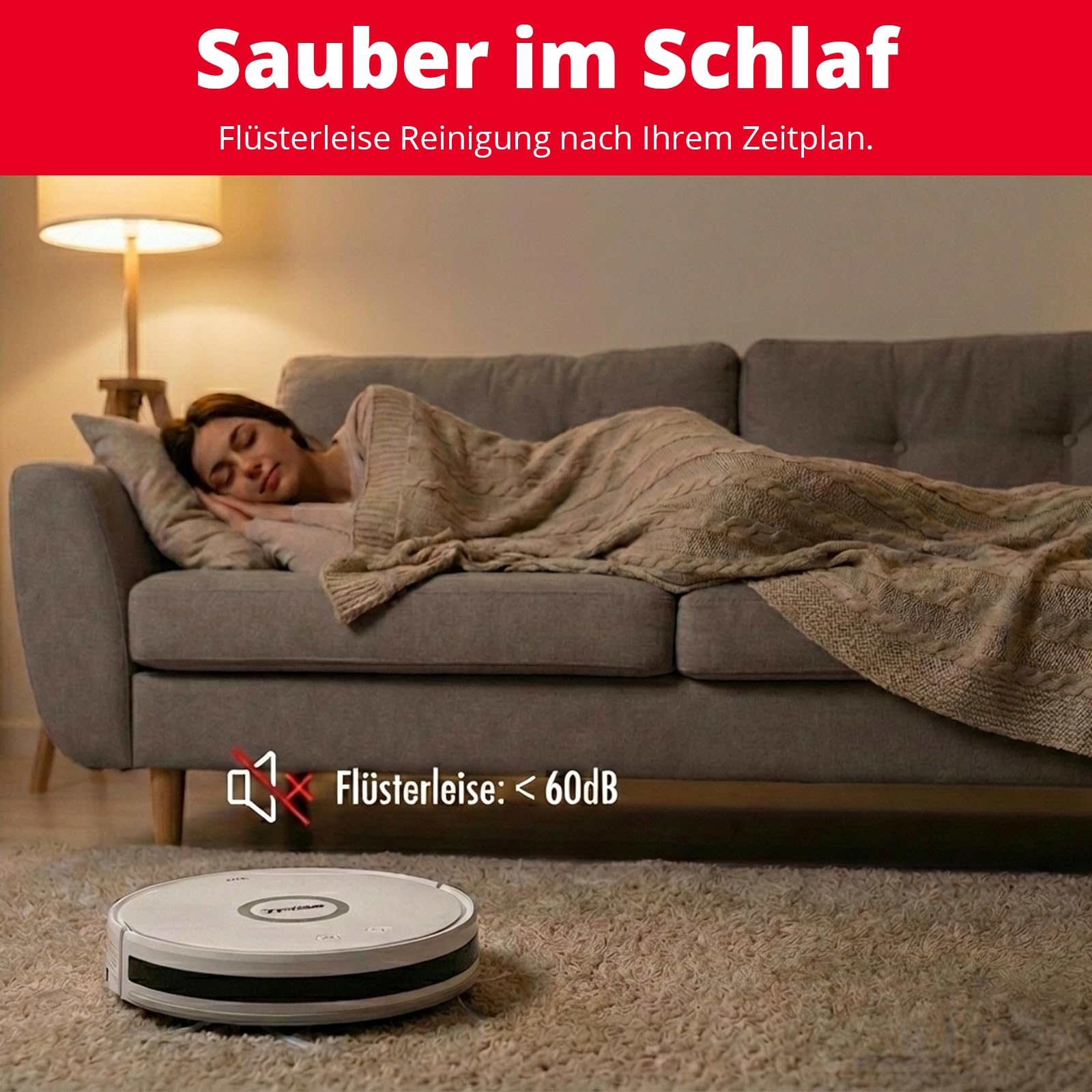 Trisa T-Bot Lite Saugroboter, 1300Pa, HEPA-Filter & Magnetband-Abgrenzung | 1300 Pa Saugkraft, 90 Min Laufzeit, HEPA-Filter für Allergiker, Magnetband-Abgrenzung, 5 Jahre Garantie