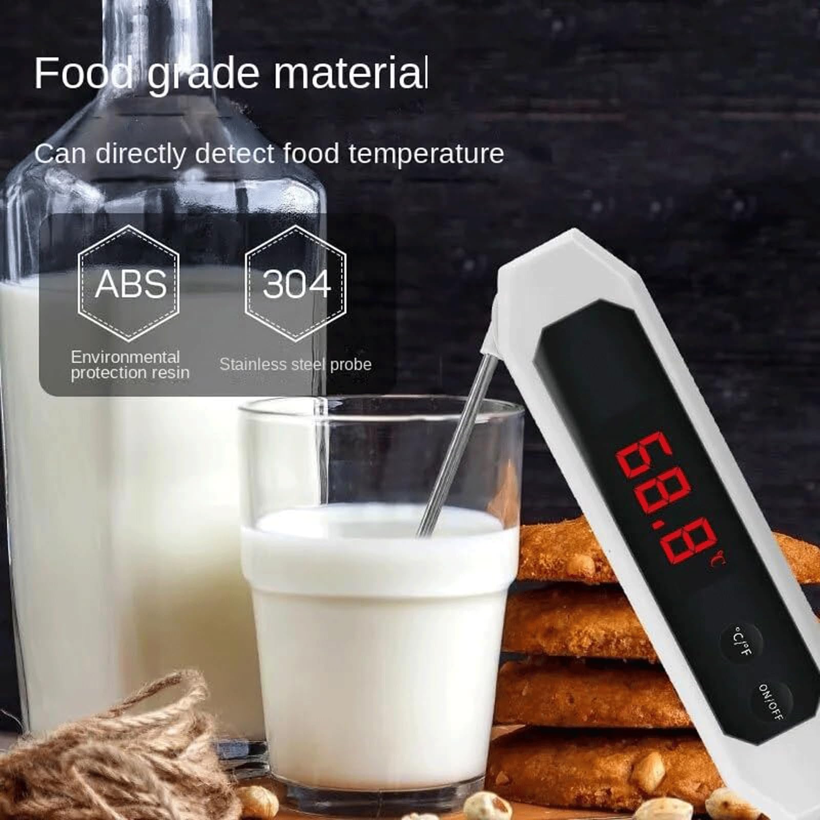 KRILLIQ Termómetro de sonda Plegable, termómetro Digital para cocinar Alimentos, termómetro portátil para Barbacoa, para cocinar, Cocina, Alimentos, Dulces