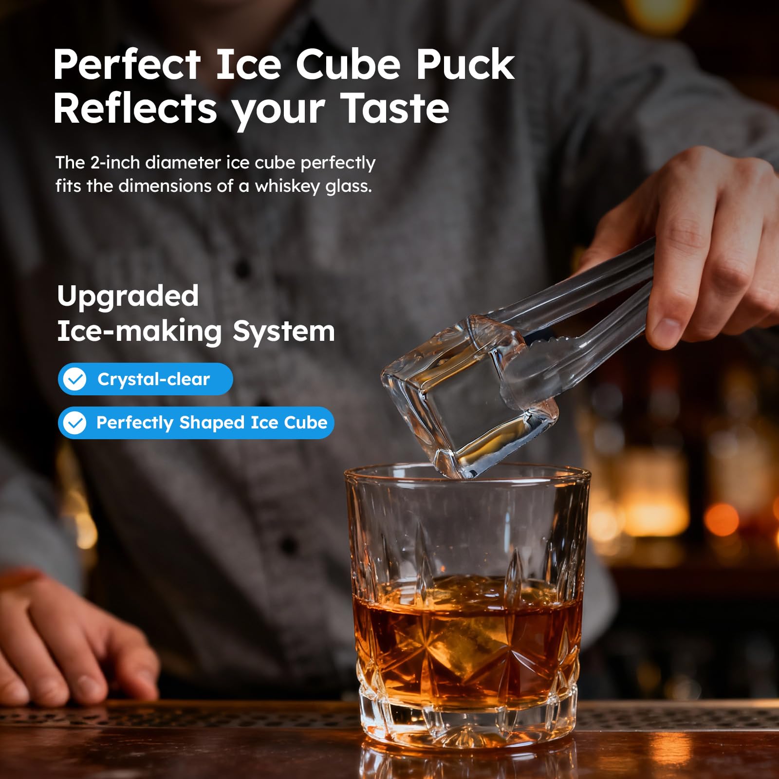 1.6'' Clear Ice Square Maker Machine,200 Pcs/Day,Ice Cube Maker With Automatic Cleaning,Crystal-Clear & Slow-Melting Ice Spheres For Cocktails & Whiskey on Fridge.com - View 2