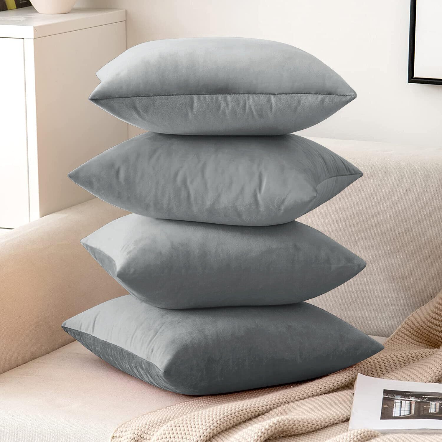 Seechoo Velvet Cushion Covers, Set of 4, 45x45cm, Extra Soft Plush, 17 Colours — image 1