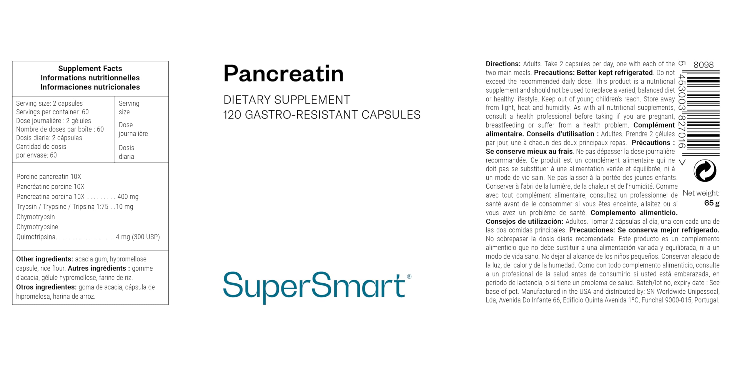 Pancreatin Integratore - Contiene Enzimi Digestivi - No-OGM - SuperSmart | Sostiene appieno la Digestione e Ottimizza l'Assorbimento dei Nutrienti da parte del corpo - 120 Capsule a rilascio