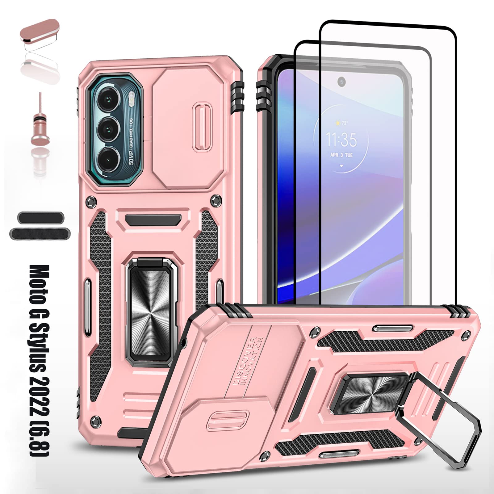 LMDAMZ Heavy Duty Case for Motorola Moto G Stylus 2022, Military Grade Dual Layer Hybrid Cushioning Rubber Bumper Protector with Slide Camera