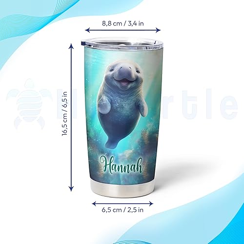 Miniatura 3 de Hyturtle Regalos personalizados para amantes de los manatíes, vaso de acero inoxidable con nombre personalizado de manatíes, 20 onzas con tapa, idea