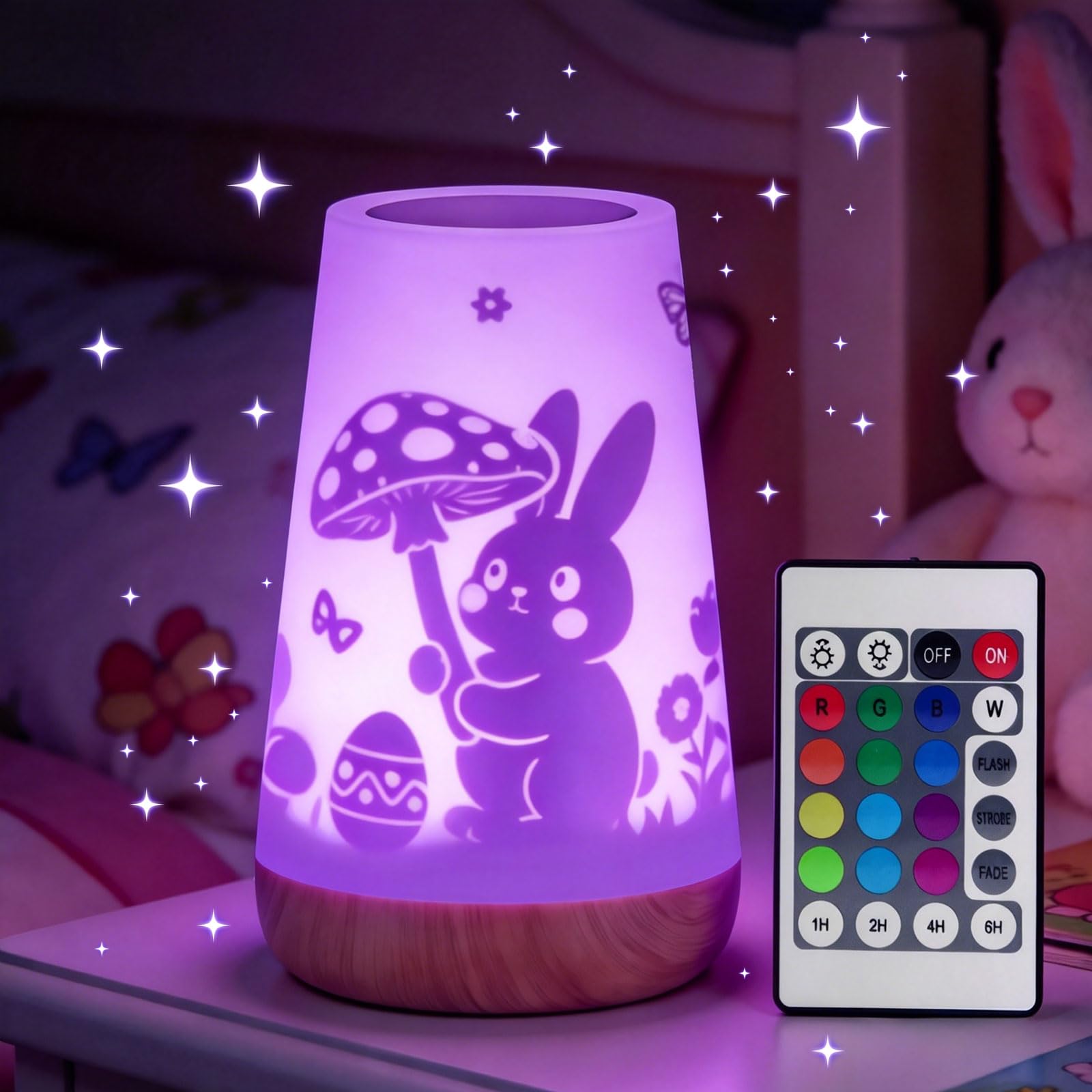 Mostof Rabbit Night Light with Remote for Girls Boys Baby Kids Bedroom, Touch Control, Timer, Rechargeable (Rabbit-16 Colors)