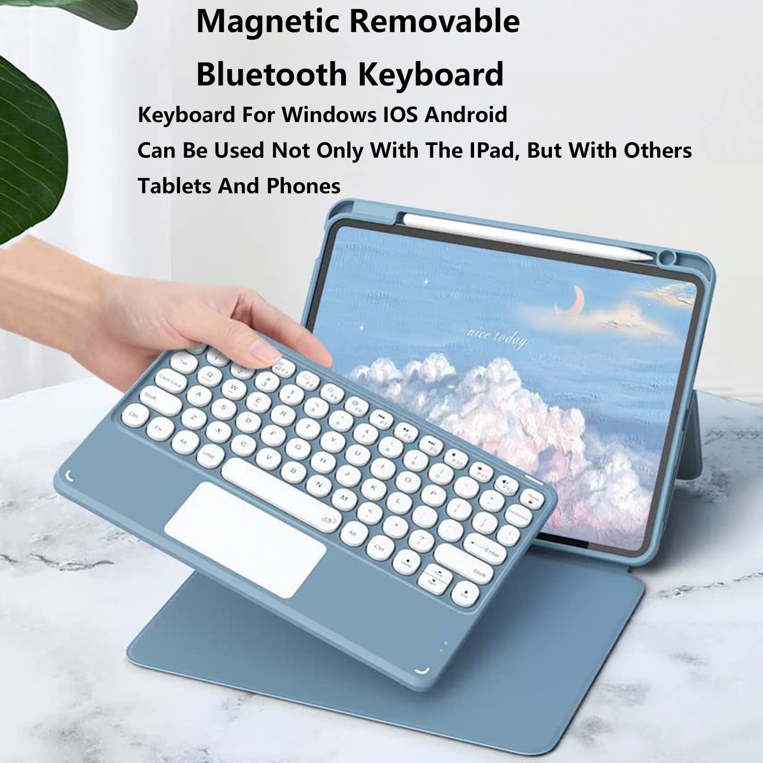 Etui na klawiaturę do iPad 10,9 cala Air 5th Gen / 4th Gen 2022/2020 z touchpadem Pozioma/pionowa podstawa Magnetyczna, odłączana klawiatura Bluetooth Slim Clear Back Cover,Mist blue