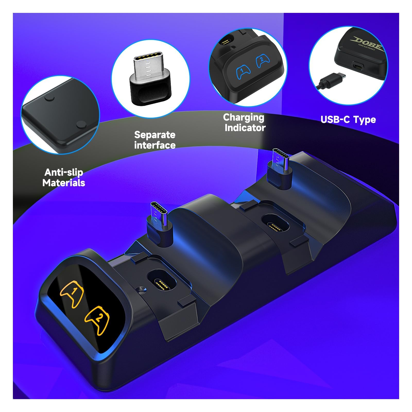 ECHZOVE Station de charge pour manette Switch 2 Pro - Double station de charge rapide pour Nintendo Switch Pro, PS5, Xbox Series X/S - Affichage d'état LED, adaptateur de type C, design compact