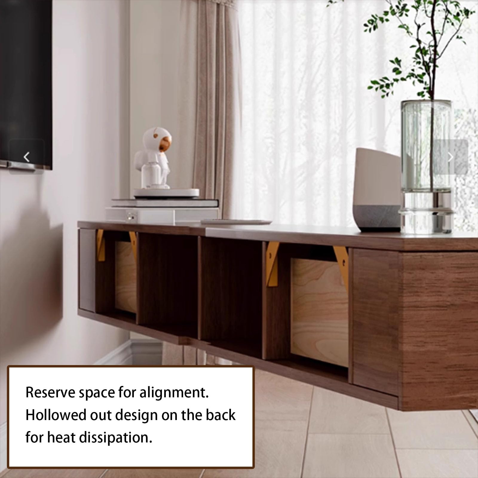 Supporto mobile per TV in legno massello da parete con porta, console multimediale TV, con ampio spazio di archiviazione, per TV (marrone, 240 x 30 x 20 cm)