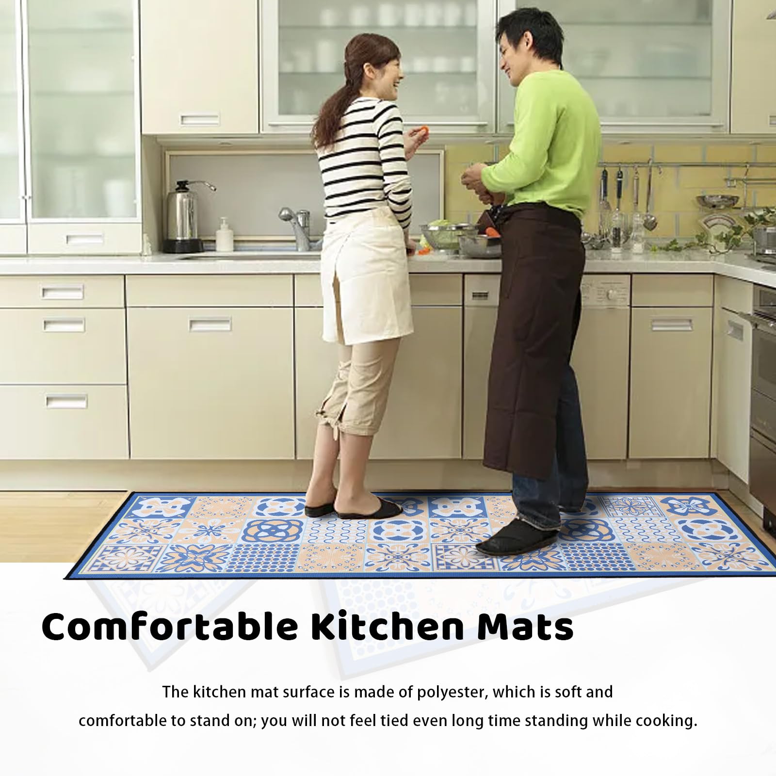 Set 2 Tappetini Da Cucina Antiscivolo - 43x75 Cm + 43x150 Cm, In PVC, Impermeabili, Lavabili, Per Corridoio E Bagno
