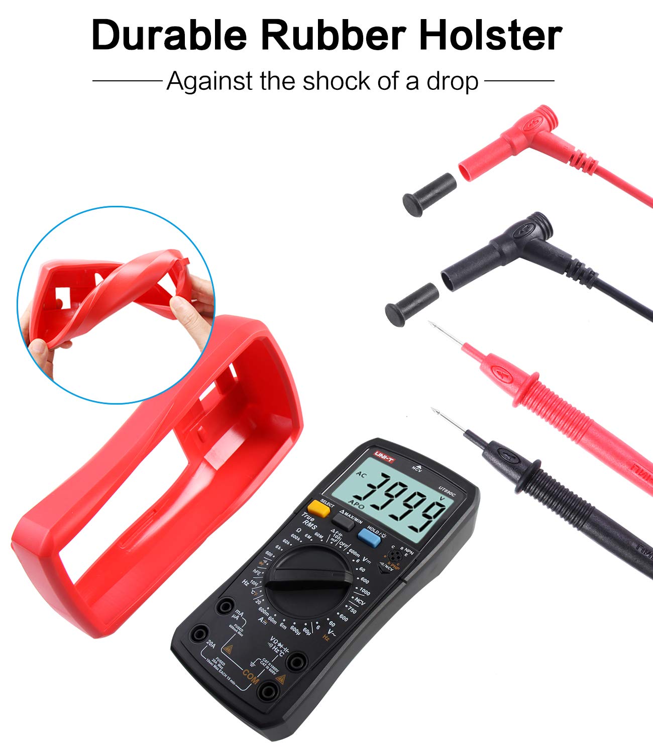 UNI-T UT890C Multimetro Digitale Professionale Tester Voltmetro Amperometro Ohmmetro Veri RMS 6000 Conti Test di Capacità e Misurazione della Temperatura con LCD Retroilluminato