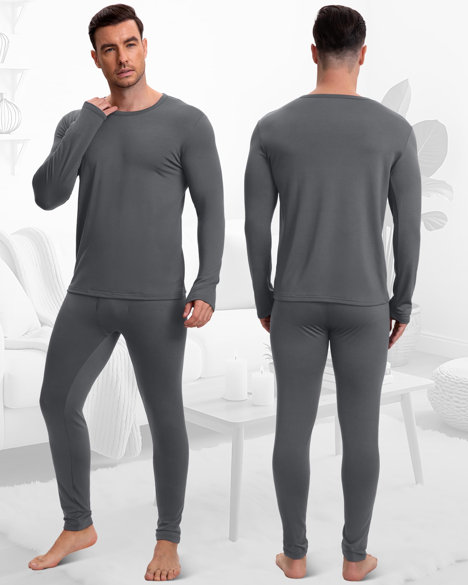 Patelai 3 Sets Men's Thermal Underwear Long Underwear Base Layer with Fleece Lined for Winter Cold Weather
