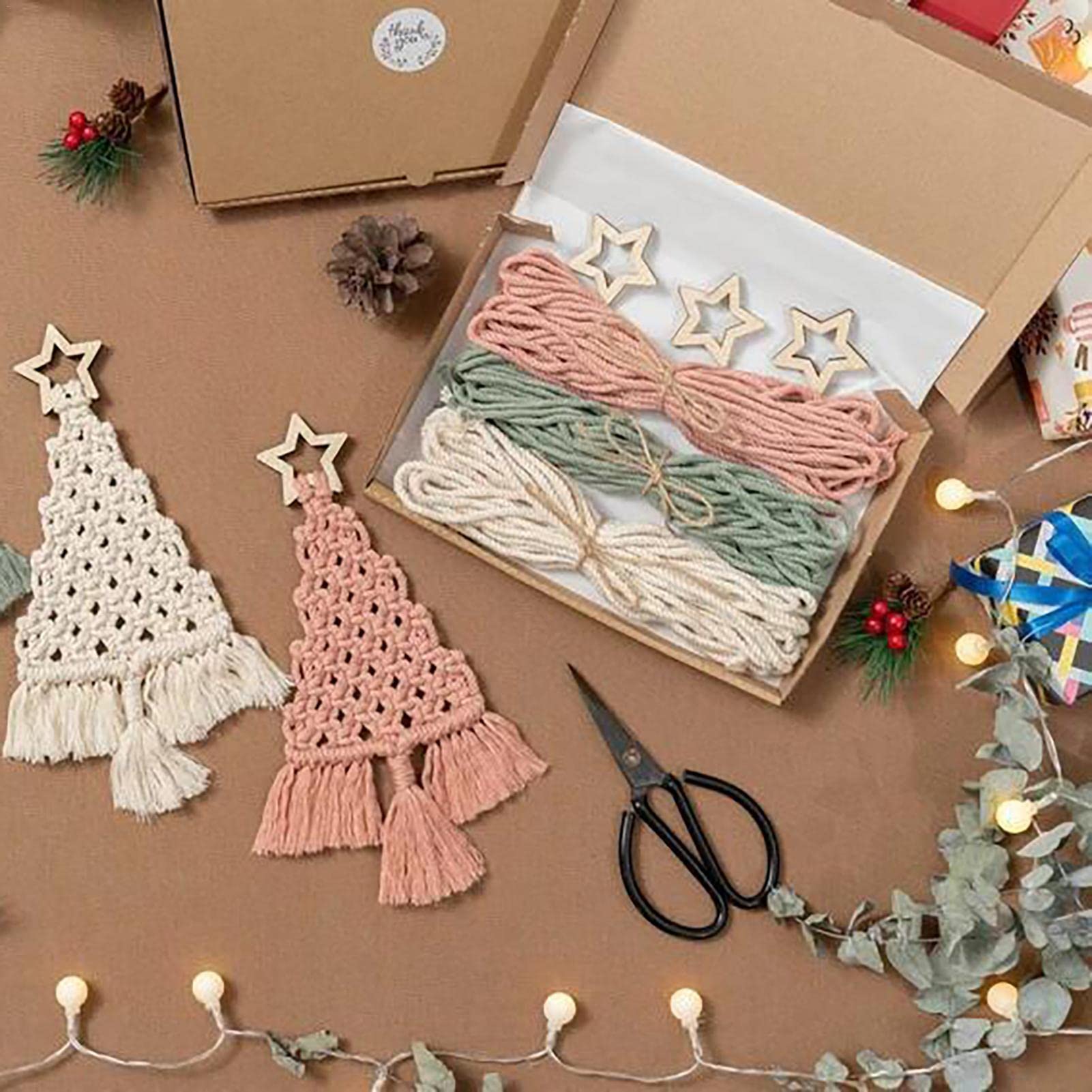 Yajimsa Unique Attribute Macrame Christmas Tree Kit, 3Pcs Creative Macrame Wall Hanging For Christmas, Christmas Ornaments Macrame Wall Hanging, Boho Tree Craft Kits For Christmas Party Decorations