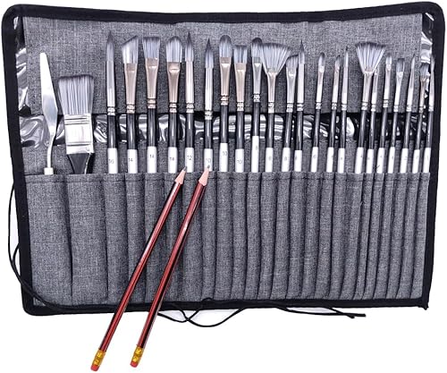 Juego de 28 pinceles de pintura profesionales con espátula, pinceles de pintura para pintura acrílica, óleo, acuarela, gouache y lienzo para dibujo