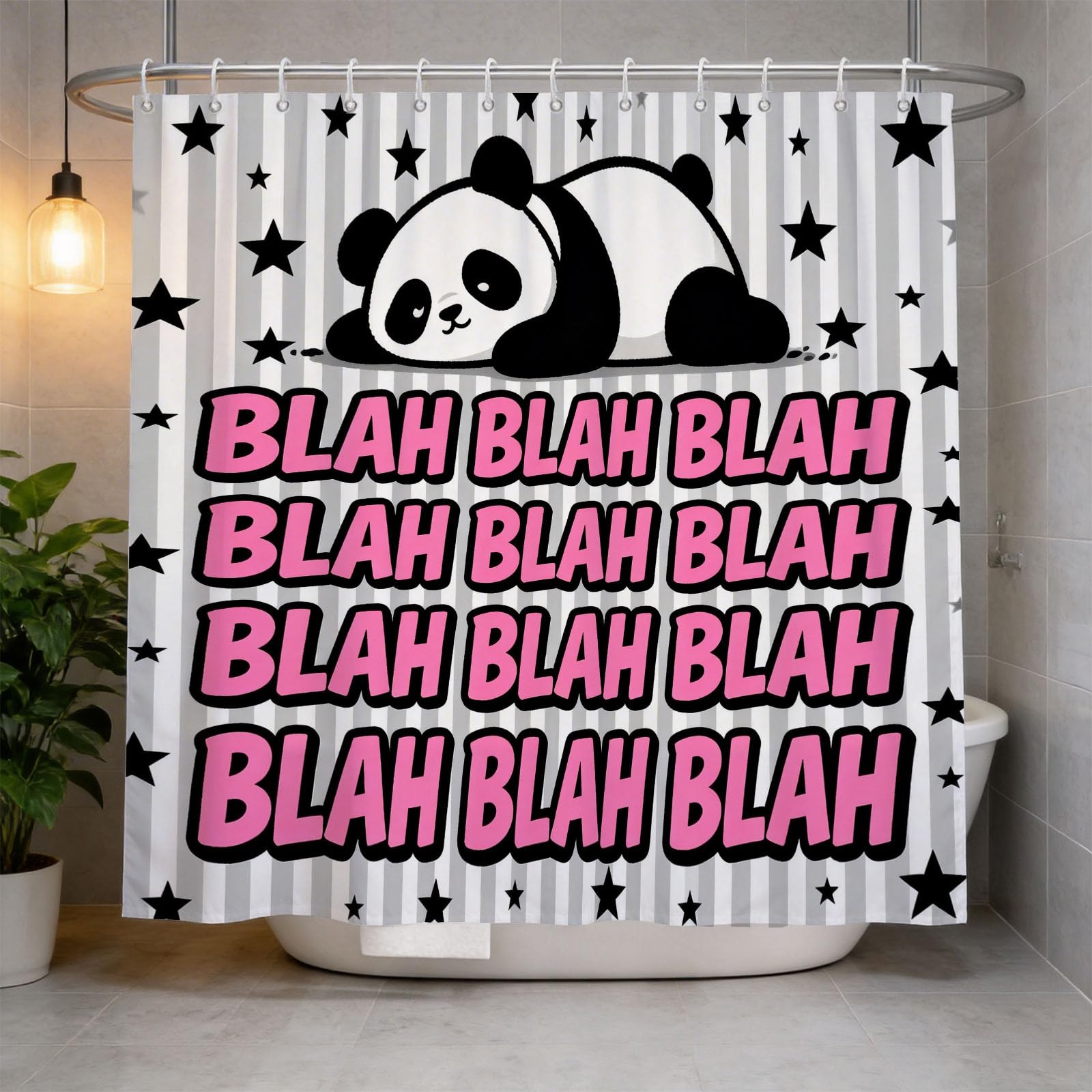 Hongduo 3D Panda Bear Shower Curtain for Stalls Bathtubs Black and Snowy Stripe Bathroom Decor Shower Curtain Set Polyester Fabric Waterproof 200x200cm/79X79 Inch with Hooks